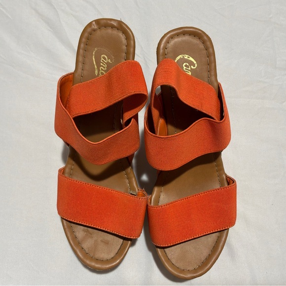 Candie’s Orange Elastic Strap Platform Wedge Sandals Slingback Open Toe Womens - Picture 5 of 7